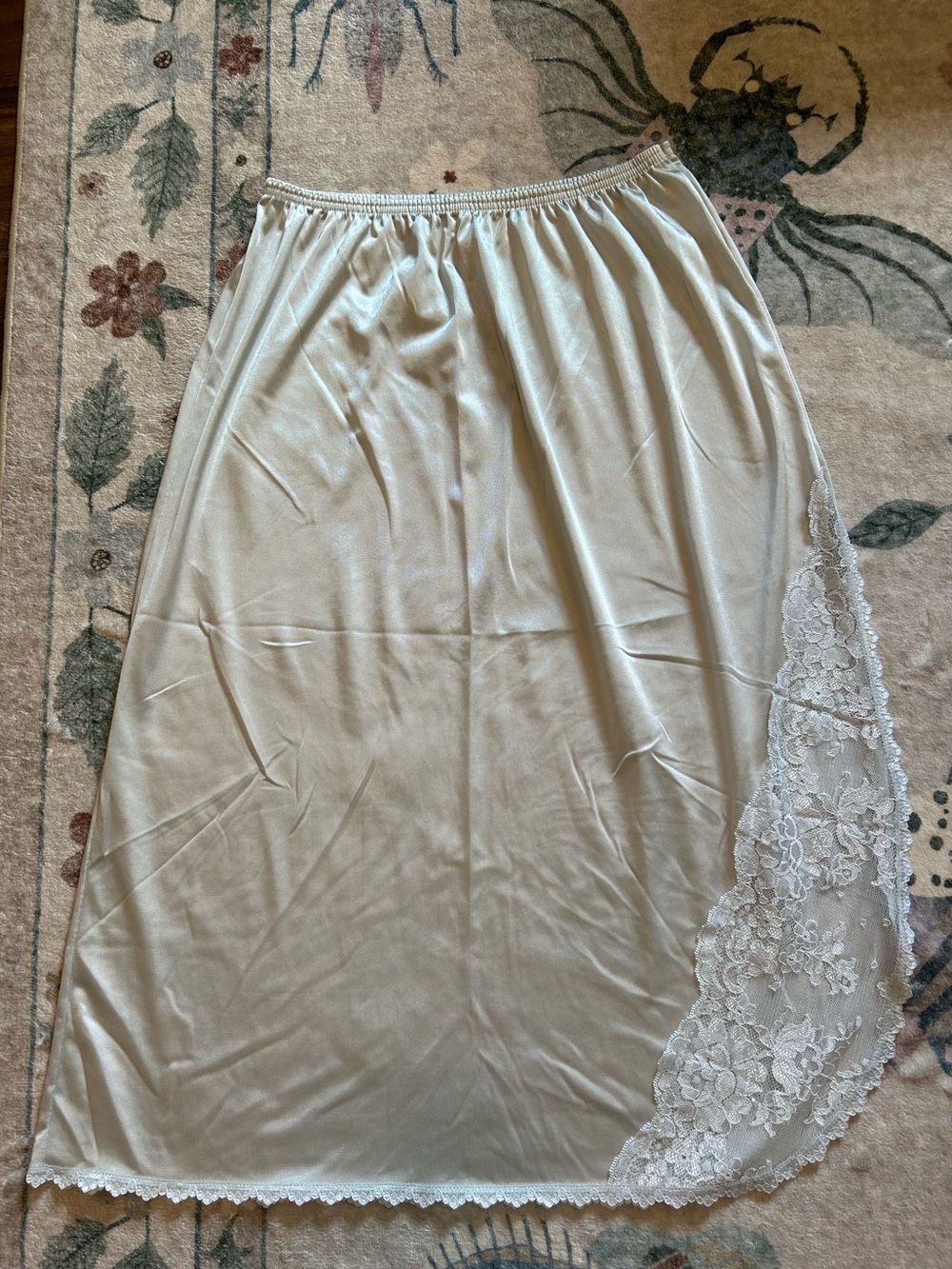 Vintage Light Blue Grey Slip Skirt with Lace Side Slit